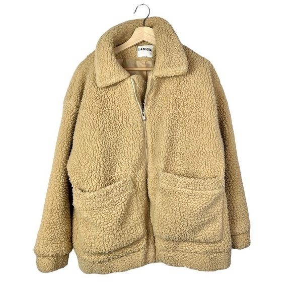 I.AM.GIA Pixie Full Zip Teddy Sherpa Caramel Brown Oversized Jacket S - Picture 3 of 7